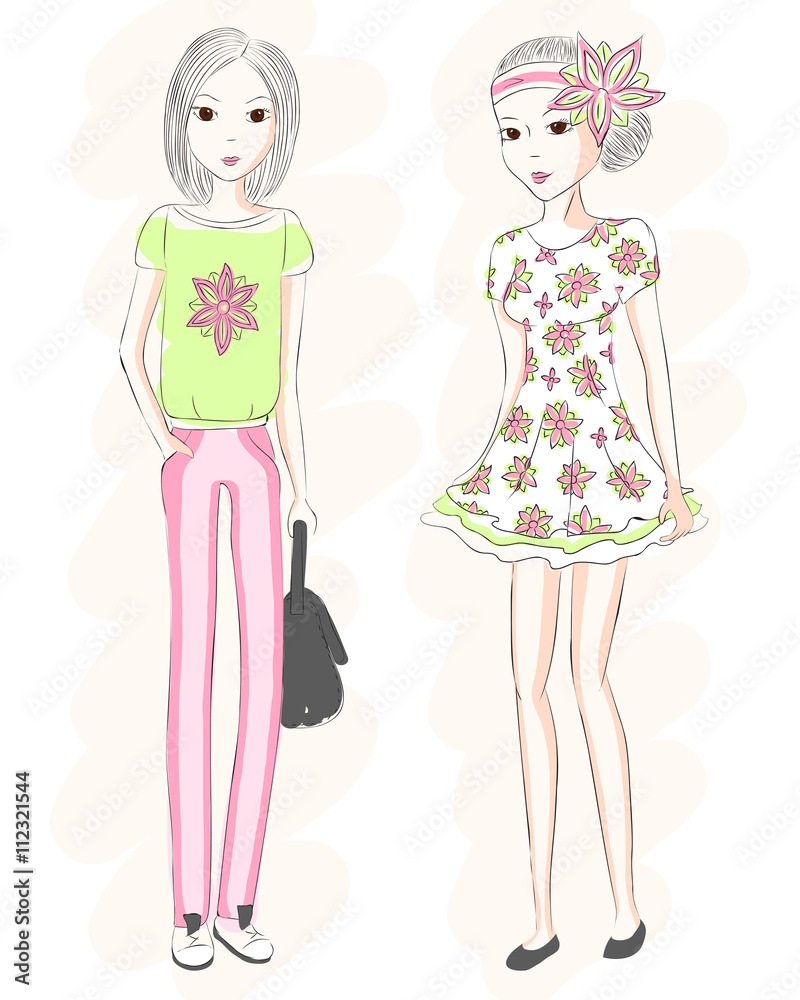 Girls print. Beautiful girl. Cute romantic girl. Vector illustration. Girls print. Beautiful girl. Cute romantic girl. Vector illustration.