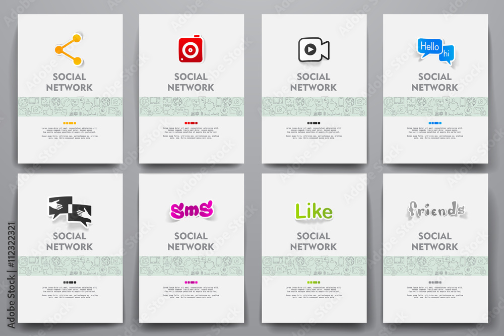 Corporate identity vector templates set with doodles social network theme Corporate identity vector templates set with doodles social network theme