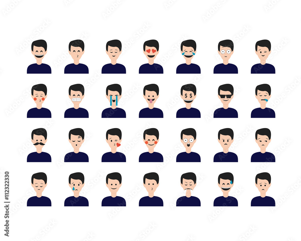 Set of people emoticon vector isolated on white background. Emoji vector. Smile icon collection. Emoticon icon web. Simple flat cartoon style. Faces avatars. Set of people emoticon vector isolated on white background. Emoji vector. Smile icon collection. Emoticon icon web. Simple flat cartoon style. Faces avatars.