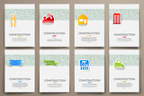Corporate identity vector templates set with doodles construction theme