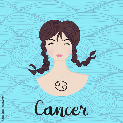 Illustration of cancer zodiac sign as a beautiful girl.