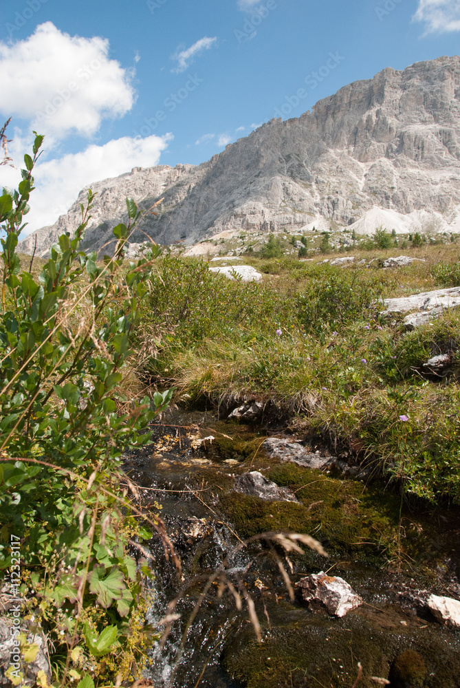 Dolomiti, Italy. Creek in Valparola pass