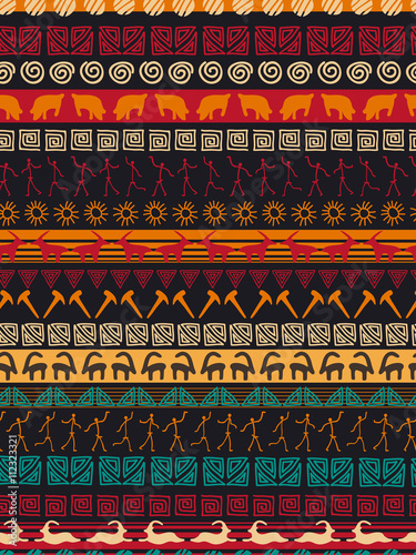 Vector tribal striped seamless pattern. Geometric background. Folk ornamental textile.