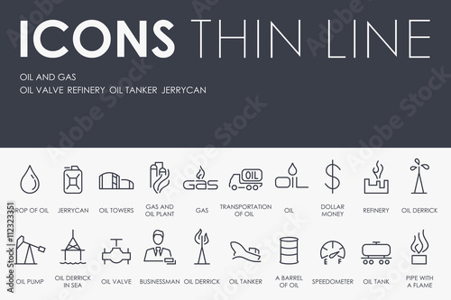 Oil and Gas Thin Line Icons