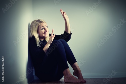 Scared woman. Afraid and screaming.