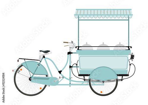 Cartoon street food vendor bicycle on a white background. Flat vector