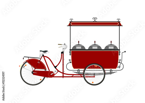Cartoon street food vendor bicycle on a white background. Flat vector