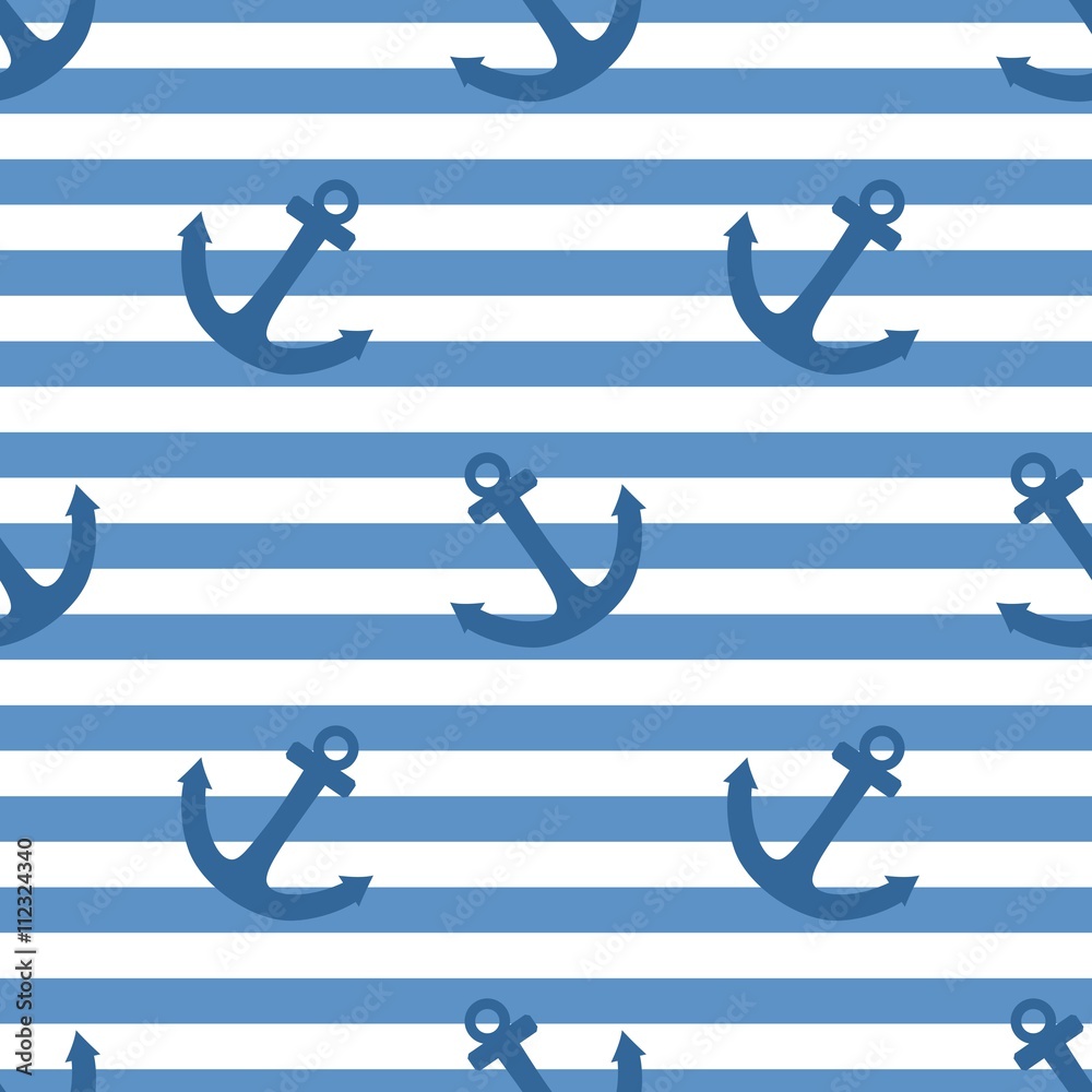 Tile sailor vector pattern with white anchor on navy blue stripes ...