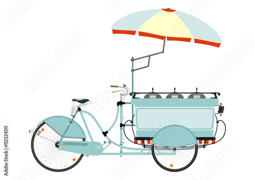Cartoon street food vendor bicycle on a white background. Flat vector