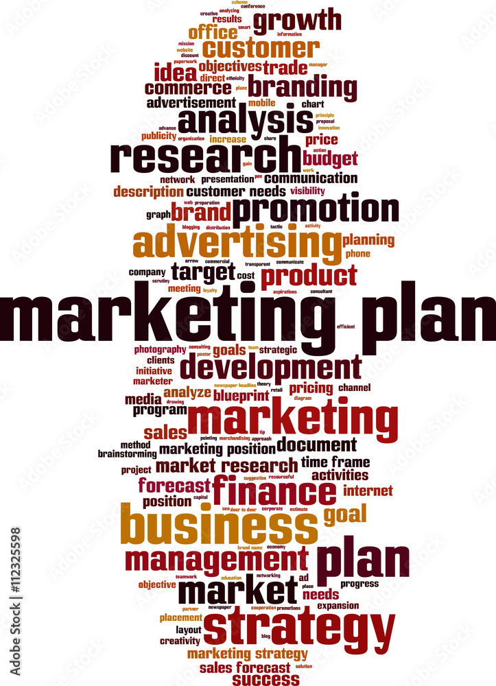 Marketing plan word cloud concept. Vector illustration