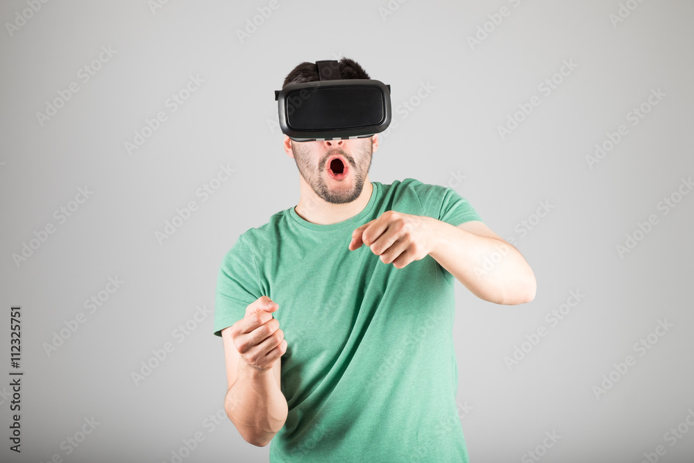Man using virtual reality glasses Man using virtual reality glasses