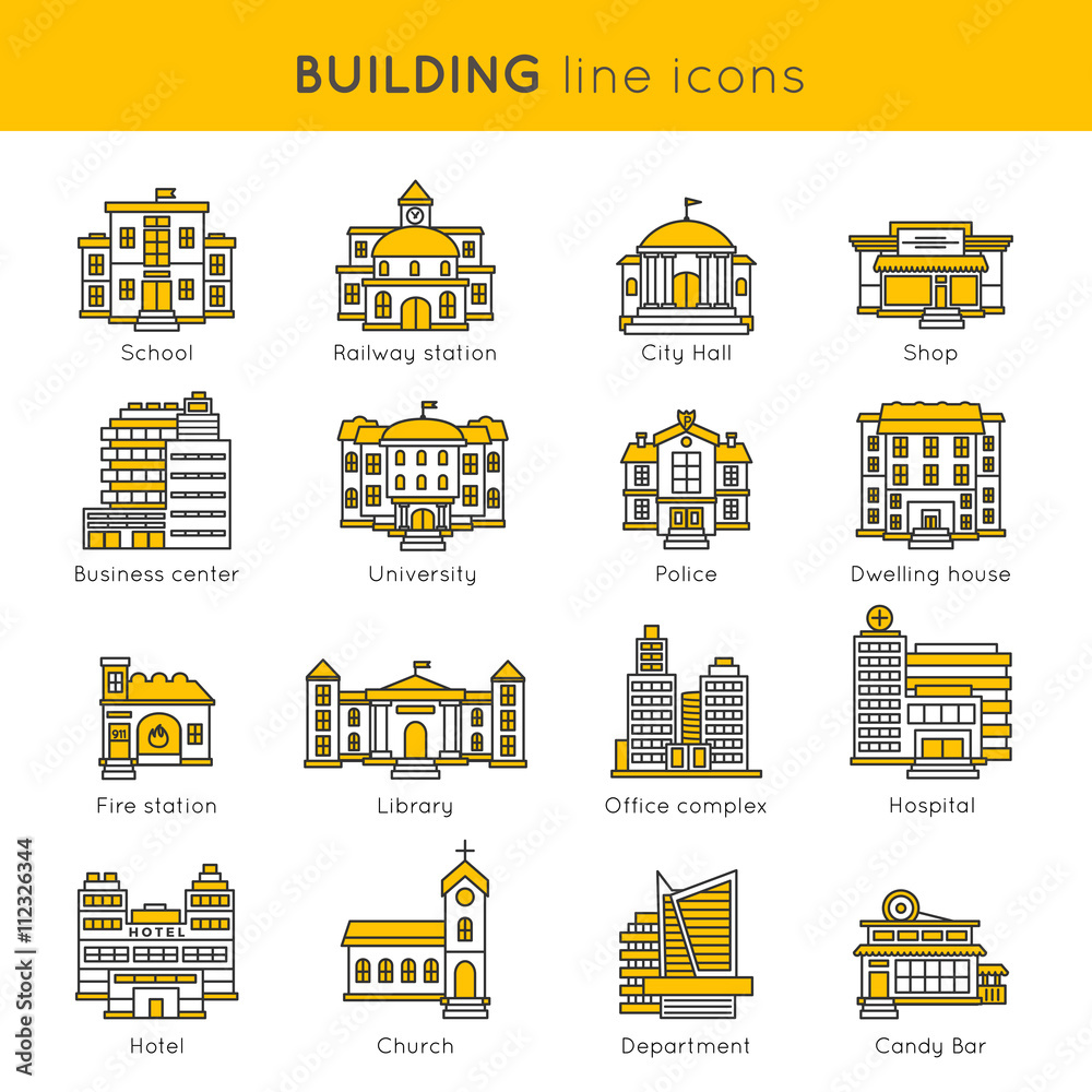 Building Line Icon Set