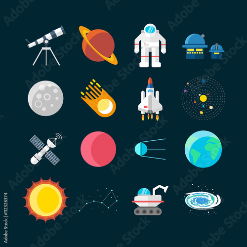 Space Universe Colored Icon Set