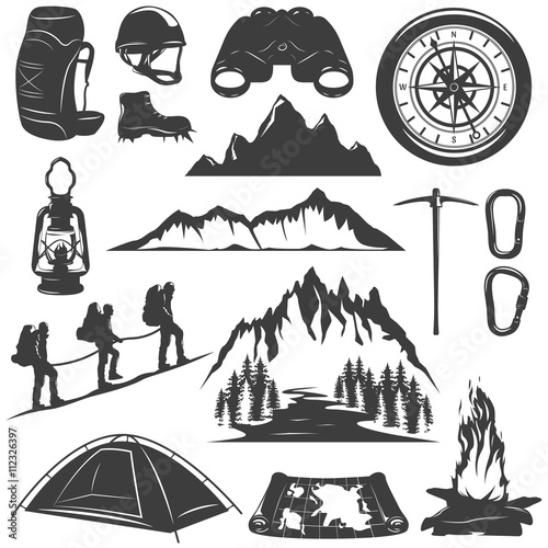 Mountain Climbing Decorative Icons Set