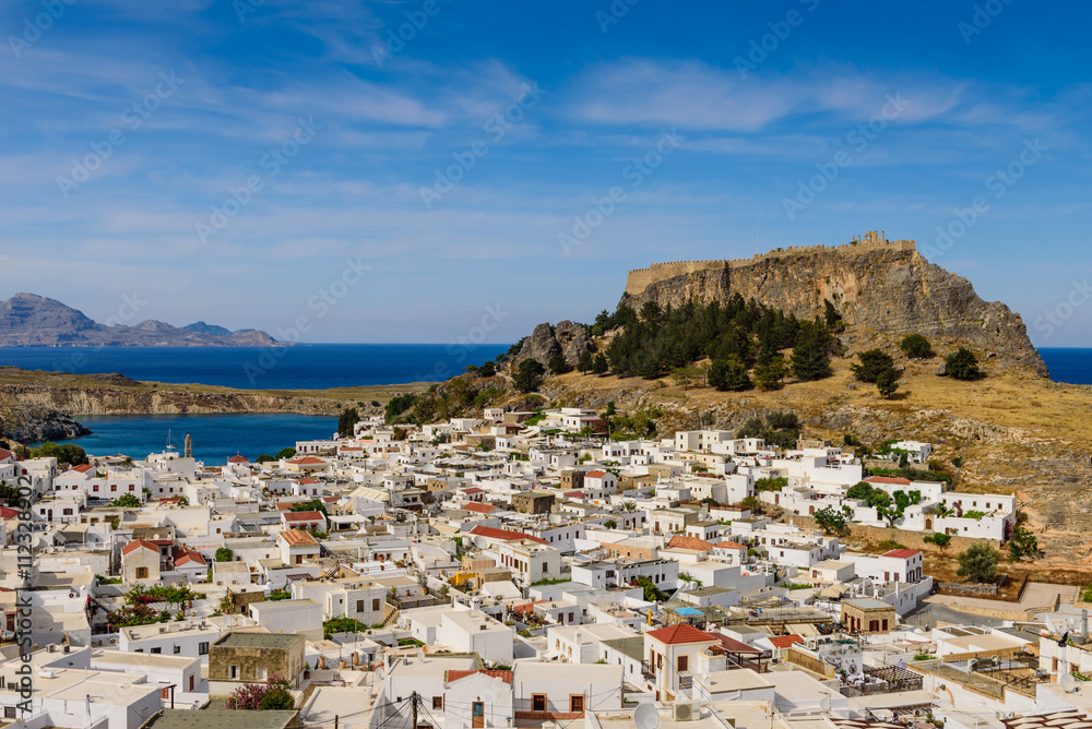 Lindos village and castle, Rhodes island, Dodecanese, Greece.
