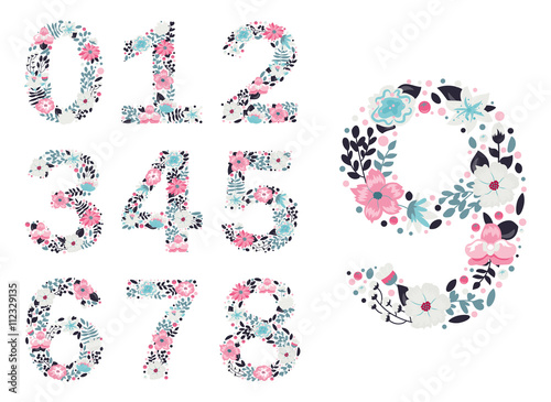 Floral numbers. Vector isolated illustration