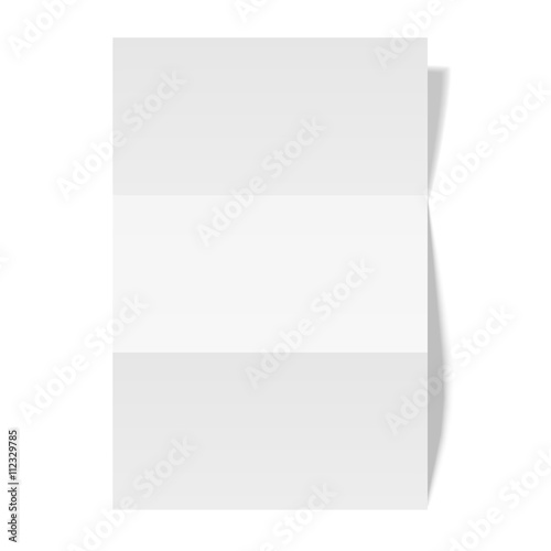 Three times folded paper sheet placed on white background