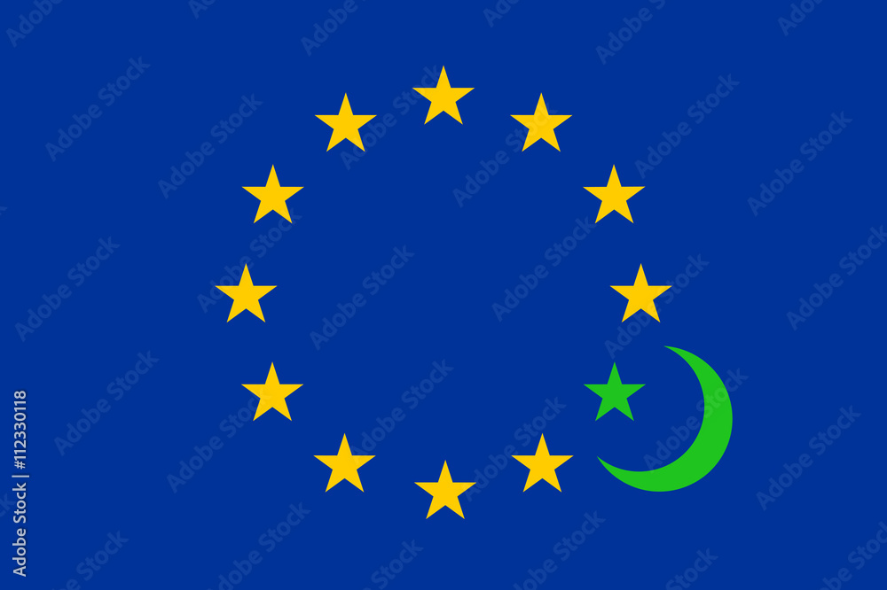 flag of European Union and symbol of Islam flag of European Union and symbol of Islam
