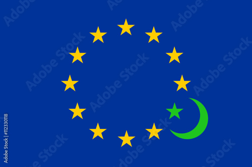 flag of European Union and symbol of Islam