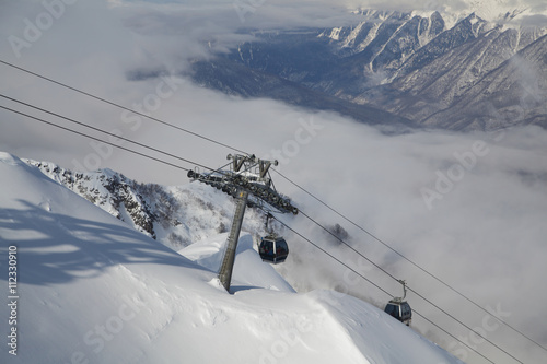 Gondola Lift Against Panoramic View Of Mountain Range