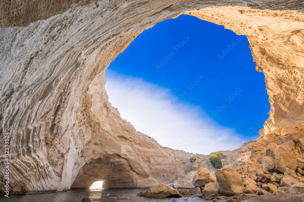 Sykia Cave at Melos Island, Greece - obrazy, fototapety, plakaty 