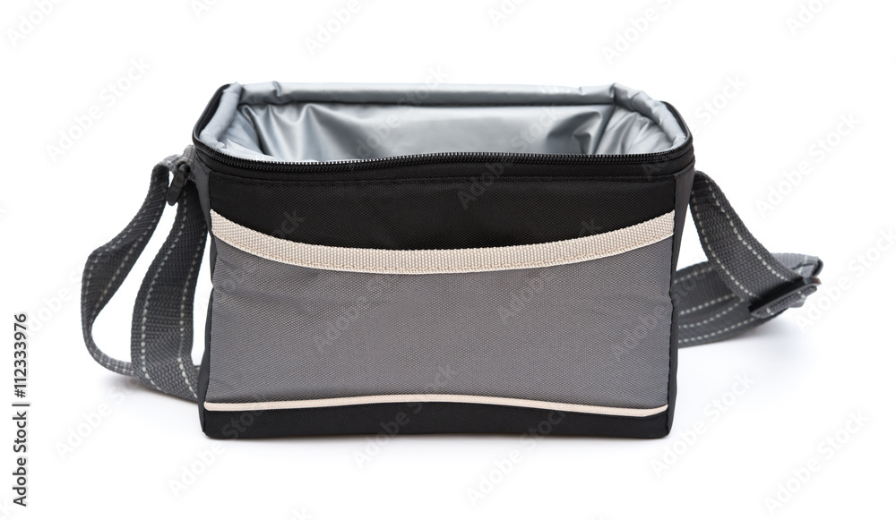 grey and black lunch pack carrier opened on a white background grey and black lunch pack carrier opened on a white background