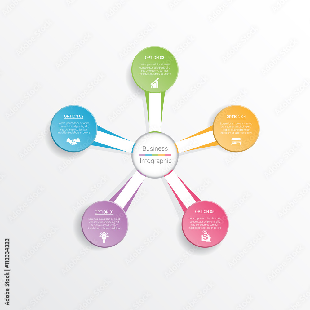  Infographic design template business concept for five position.