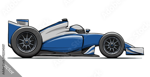 child's funny cartoon formula race car vector illustration art