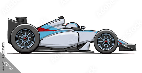 child's funny cartoon formula race car vector illustration art