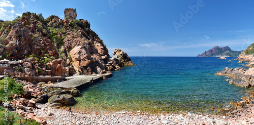 Beach of Porto village in west of Corsica Island