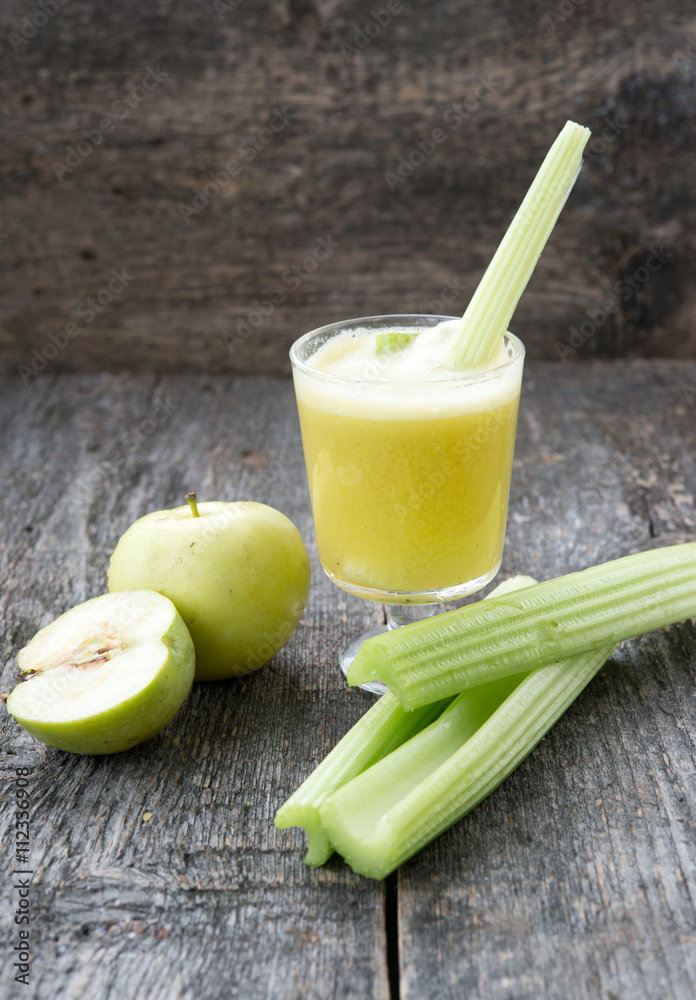 Freshly squeezed juice from a celery and apples
Freshly squeezed juice from a celery and apples