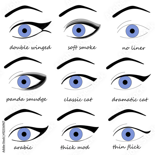 Vector illustration. Woman make up. Make up tutorial design. Eyeliner schemes. photo
