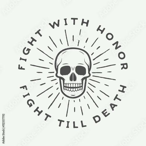 Vintage fighting skull label, emblem and logo.