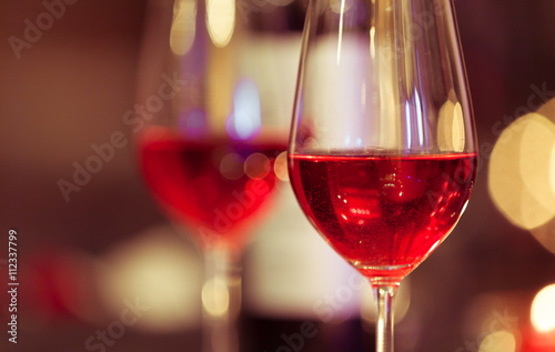Closeup of glass of red wine. Dinning concept.