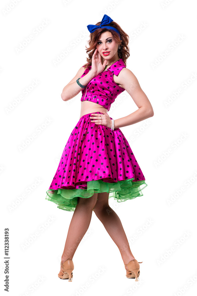Disco dancer showing some movements against isolated white