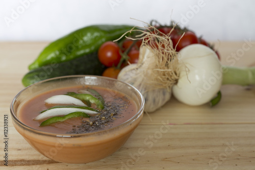 Andalusian gazpacho with its ingredients
