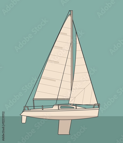 Sailing yacht. Sailboat. Vector drawn flat illustration for yacht club