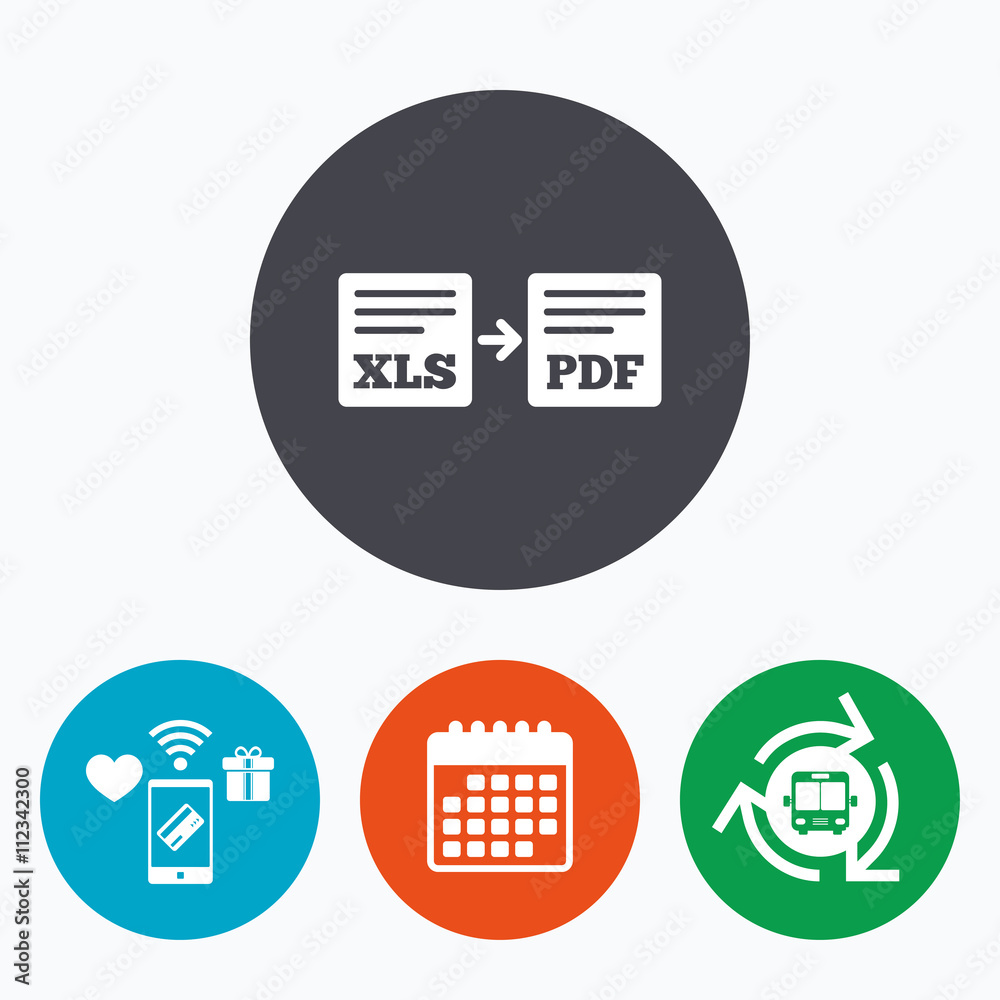 Export XLS to PDF icon. File document symbol. Export XLS to PDF icon. File document symbol.