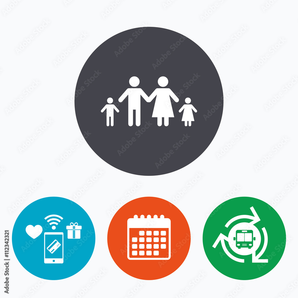Complete family with two children sign icon. Complete family with two children sign icon.