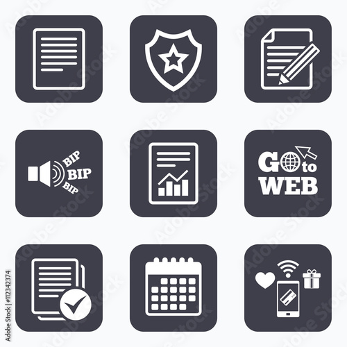 Document icons. File with chart and checkbox.