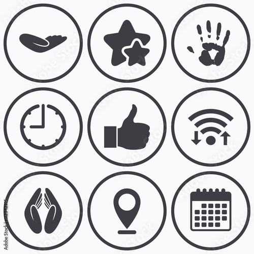 Hand icons. Like thumb up and insurance symbols.