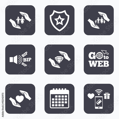Hands insurance icons. Family life-assurance.