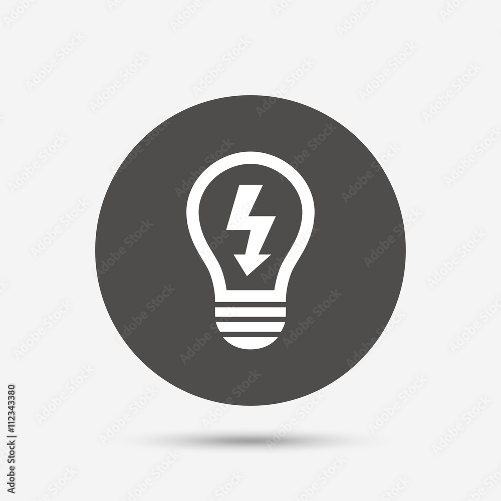 Light lamp sign icon. Bulb with lightning symbol Light lamp sign icon. Bulb with lightning symbol