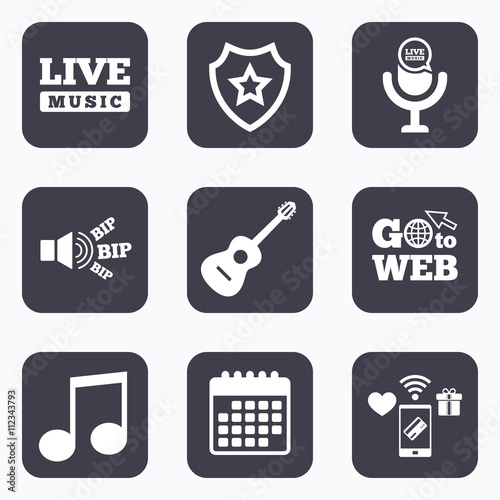 Musical elements icon. Microphone, Music note.