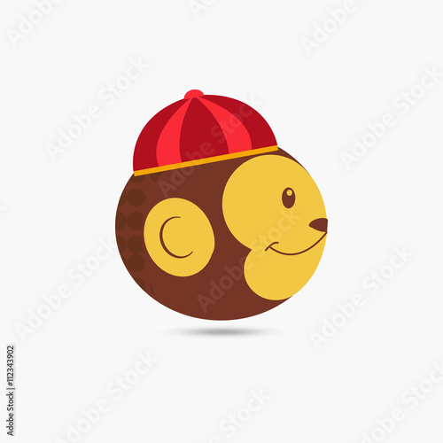 Chinese monkey head profile with hat in white color backdrop