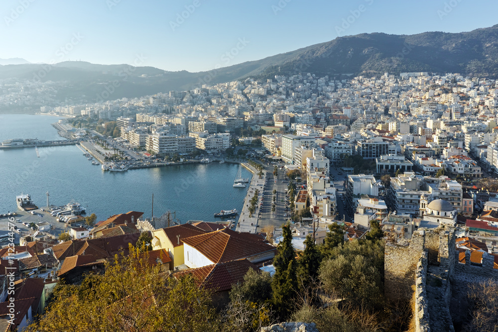 Amazing Panorama to port of Kavala, East Macedonia and Thrace, Greece