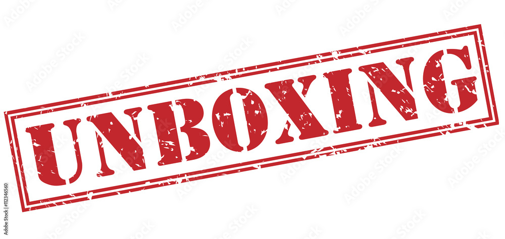unboxing red stamp on white background