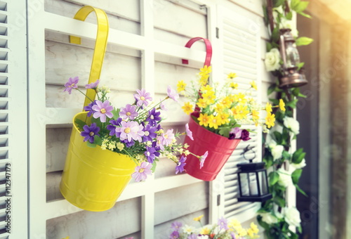 Hanging Flower Pots with fence © xiaoliangge