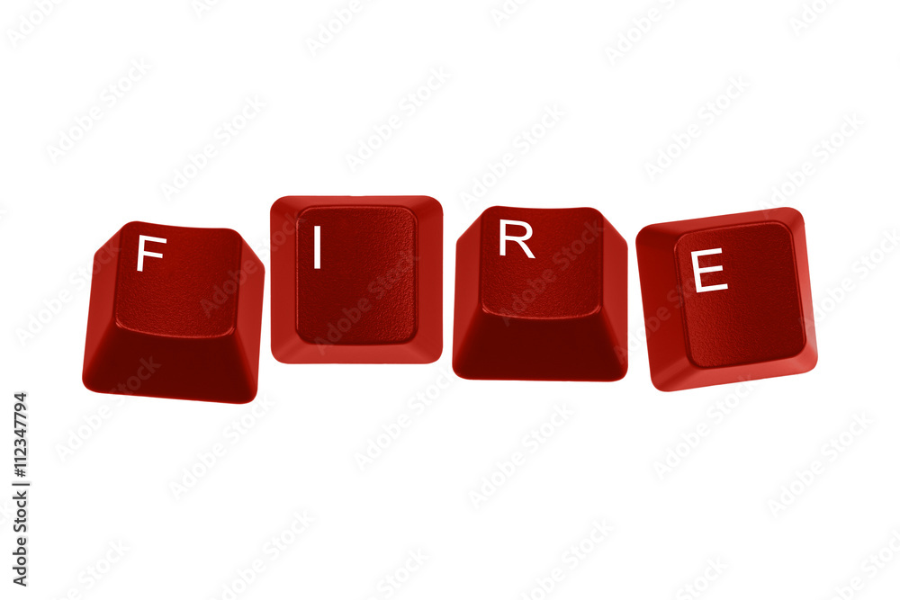 Red keyboard keys spelling FIRE