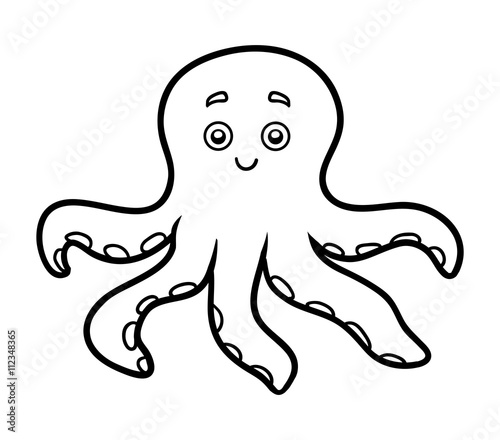 Coloring book for chilren, little octopus